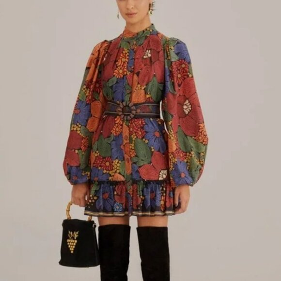 FARM Rio Dresses & Skirts - Farm Rio Black Stitched Flowers Long Sleeve Mini Dress